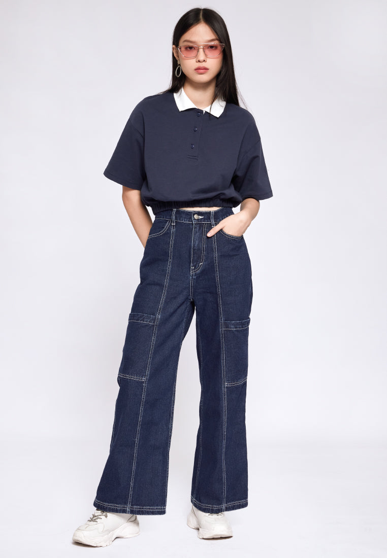 High Waist Colorblock Denim Pants
