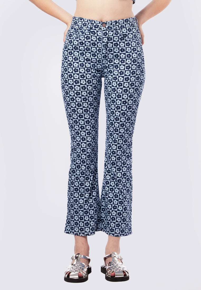 Printed Flare Denim Pants