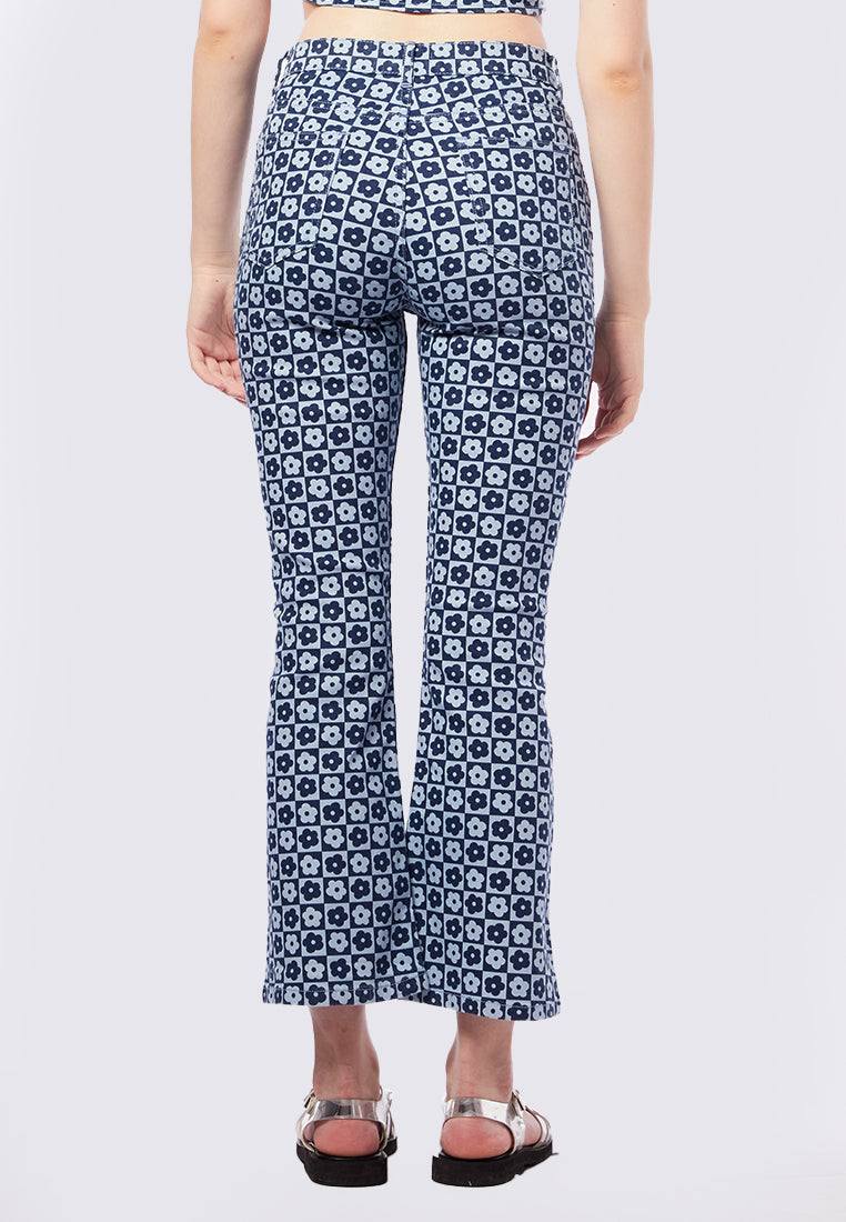 Printed Flare Denim Pants