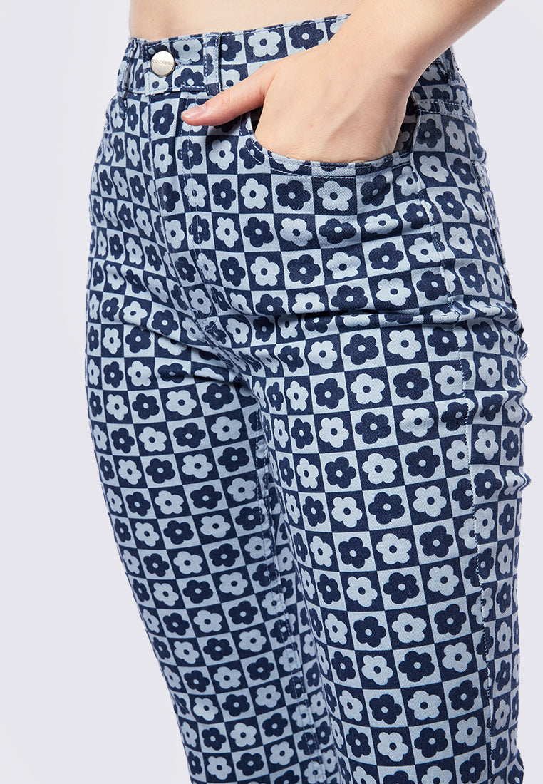 Printed Flare Denim Pants