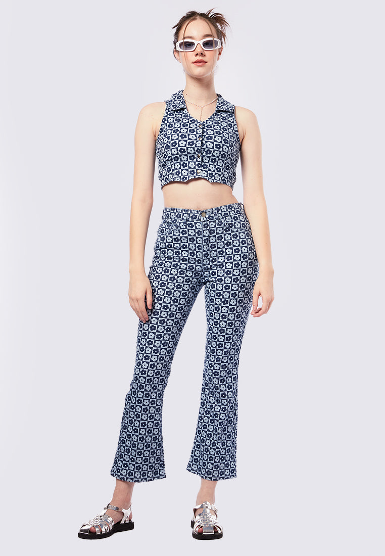 Printed Flare Denim Pants