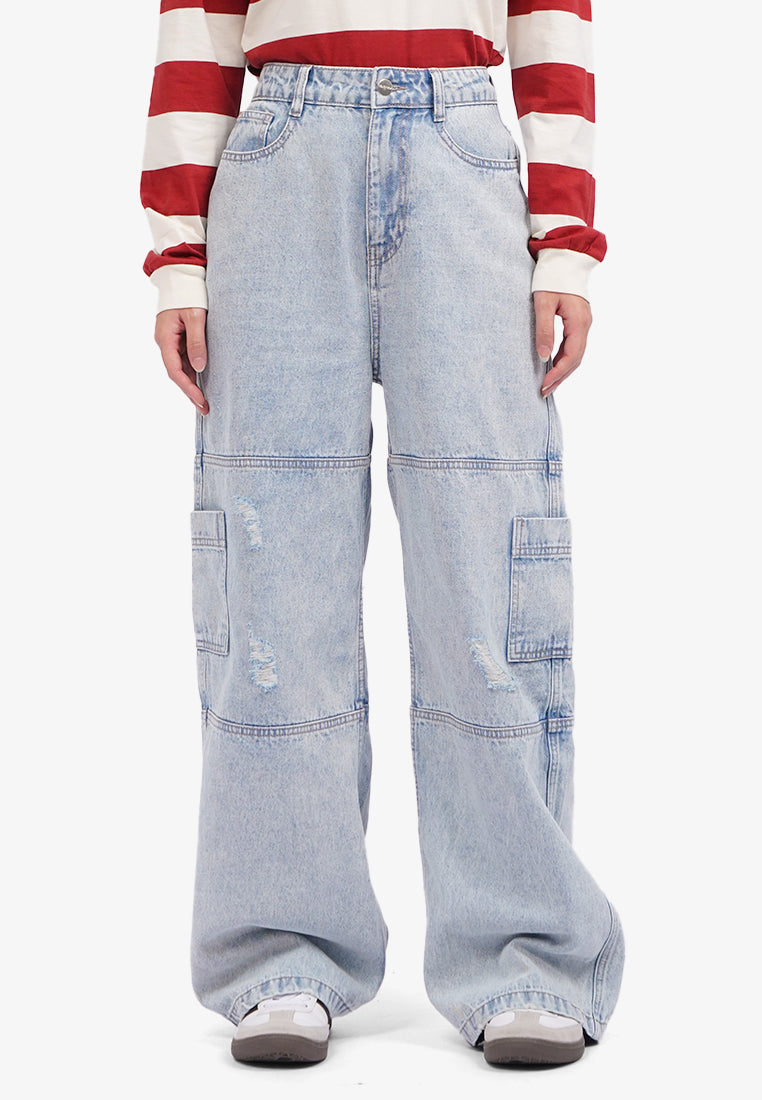 Ripped Cargo Denim Pants