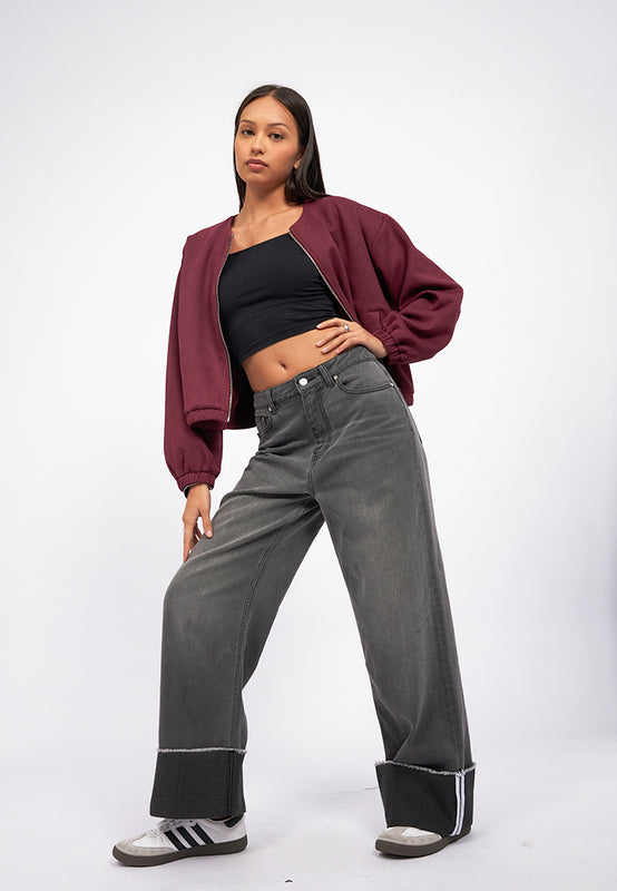 Rolled Up Wide Leg Denim Pants