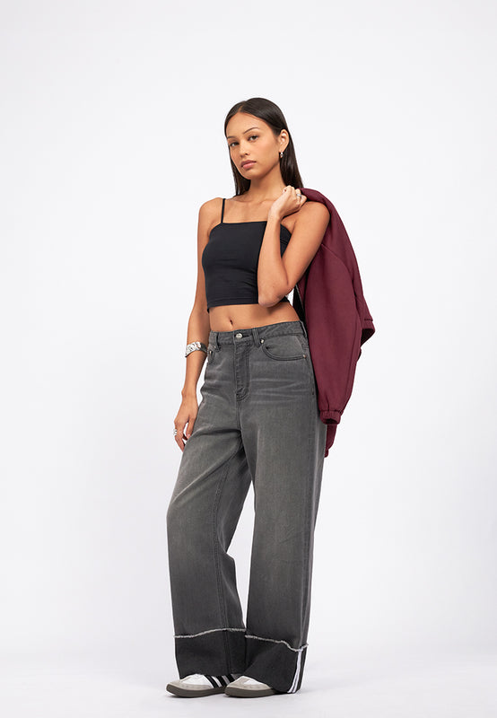 Rolled Up Wide Leg Denim Pants