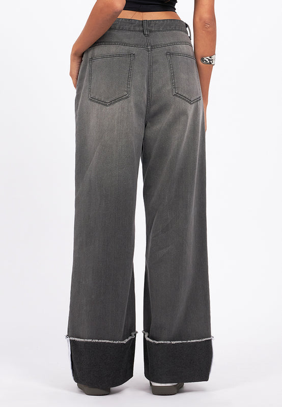 Rolled Up Wide Leg Denim Pants