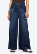 Printed Wide Leg Denim Pants