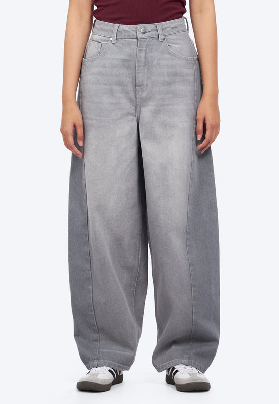 Two Tone Barrel Denim Pants