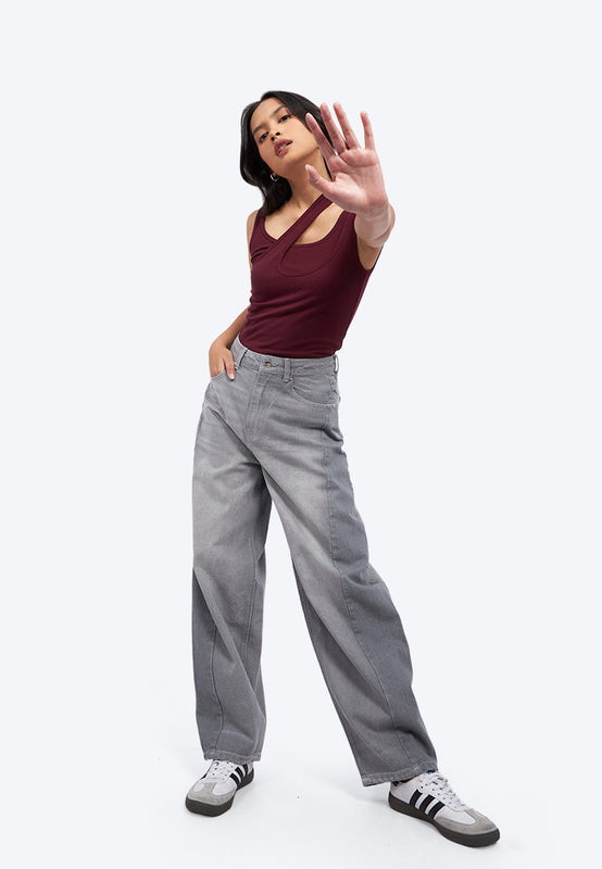 Two Tone Barrel Denim Pants