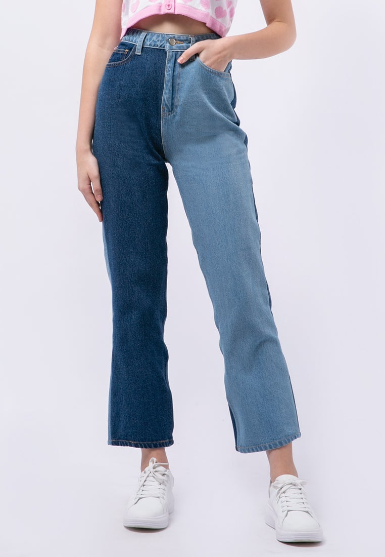 Colorblock Straight Denim Pants