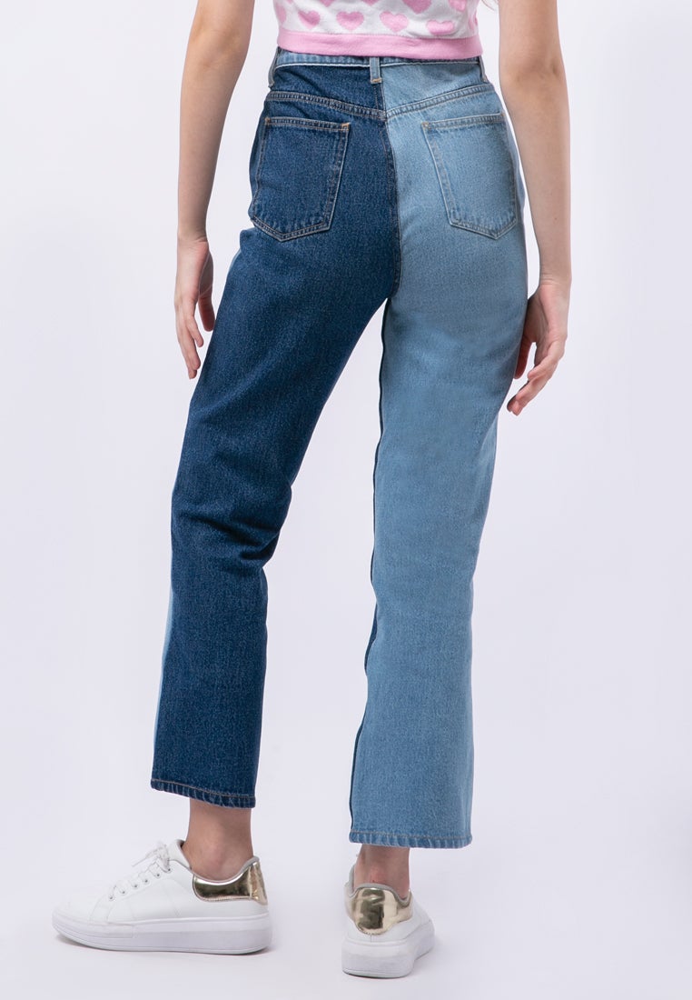 Colorblock Straight Denim Pants