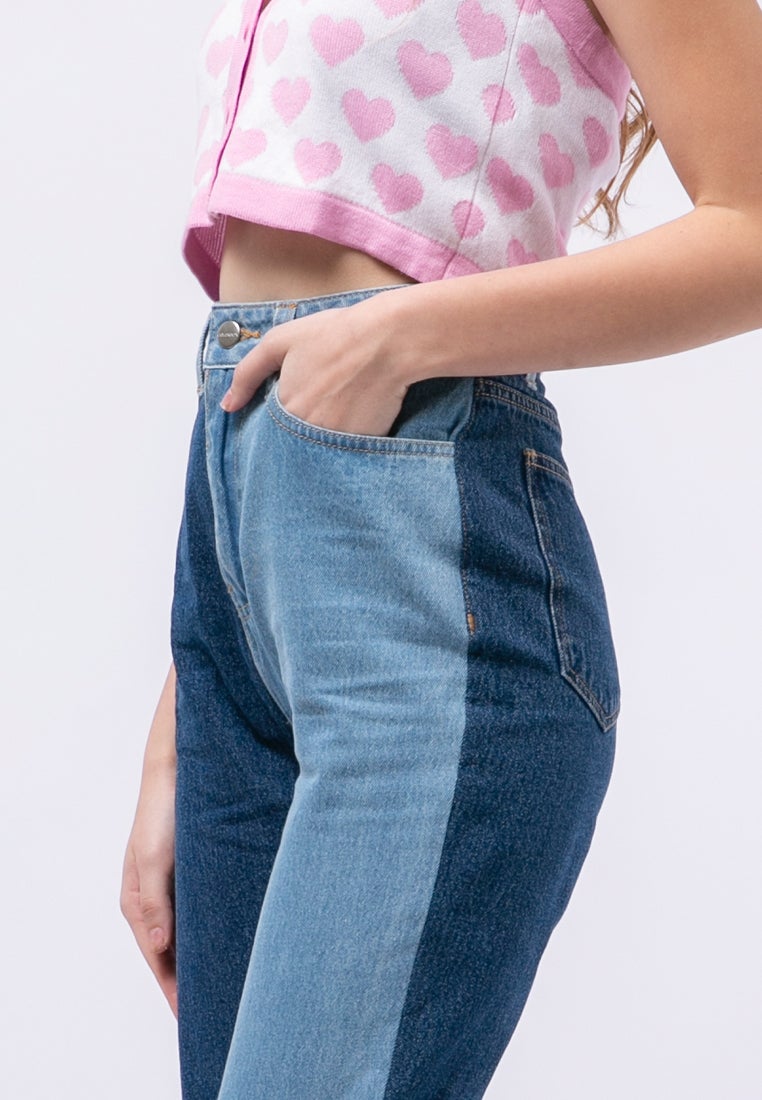 Colorblock Straight Denim Pants