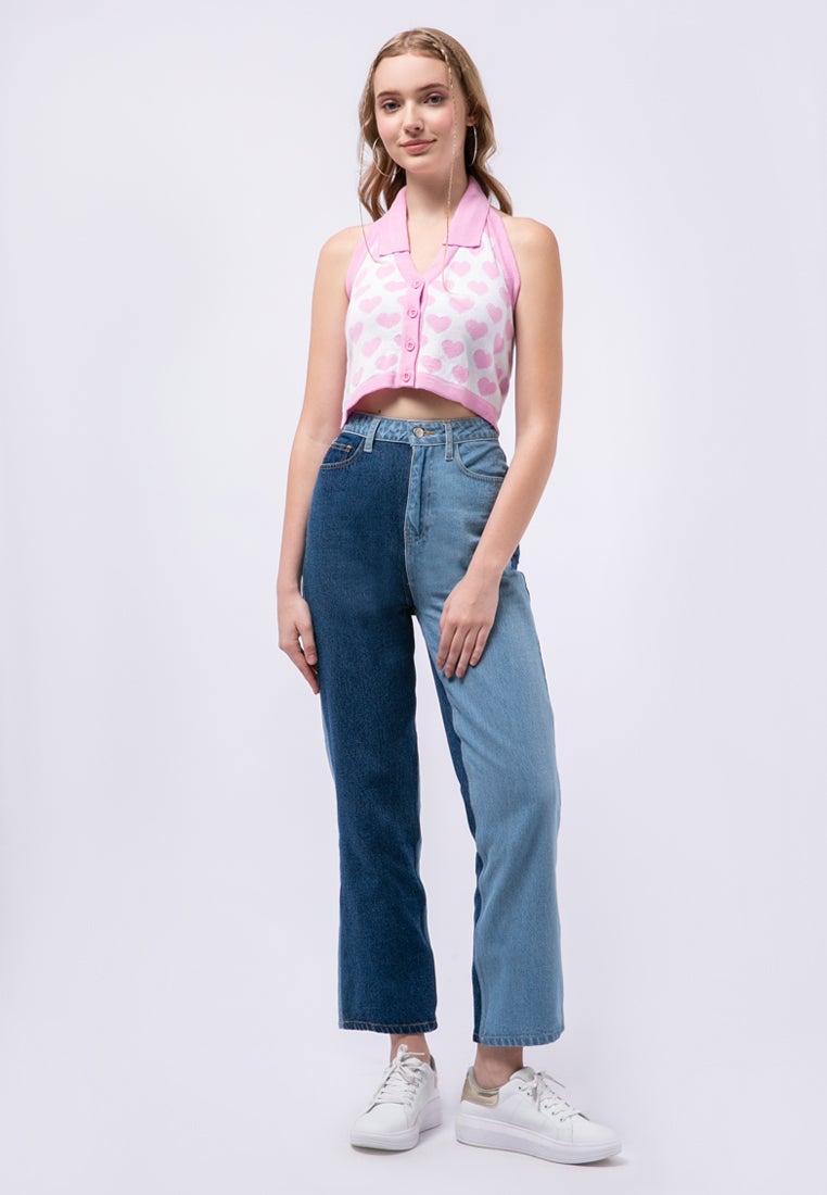 Colorblock Straight Denim Pants