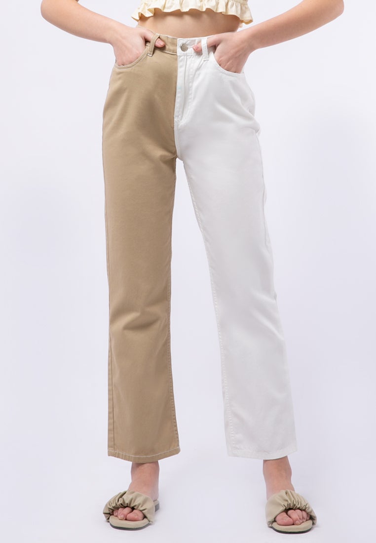 Colorblock Straight Denim Pants