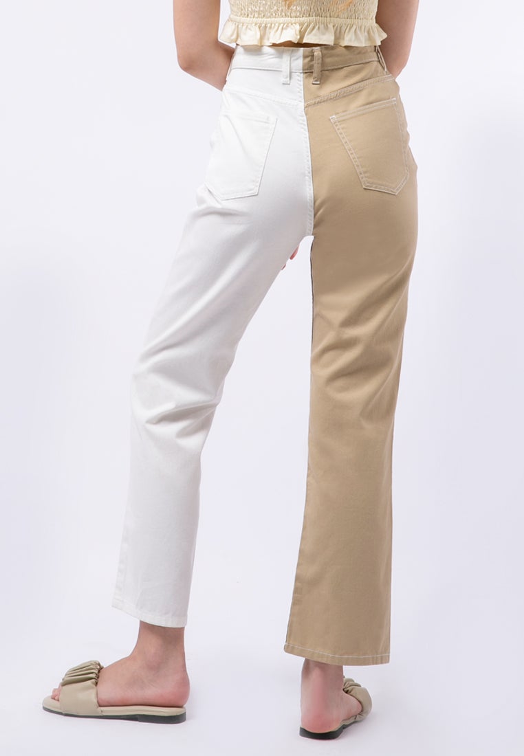 Colorblock Straight Denim Pants