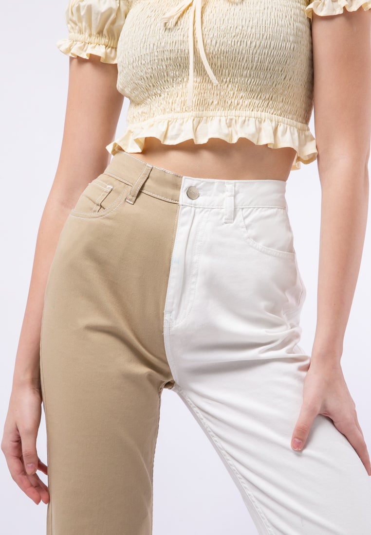 Colorblock Straight Denim Pants