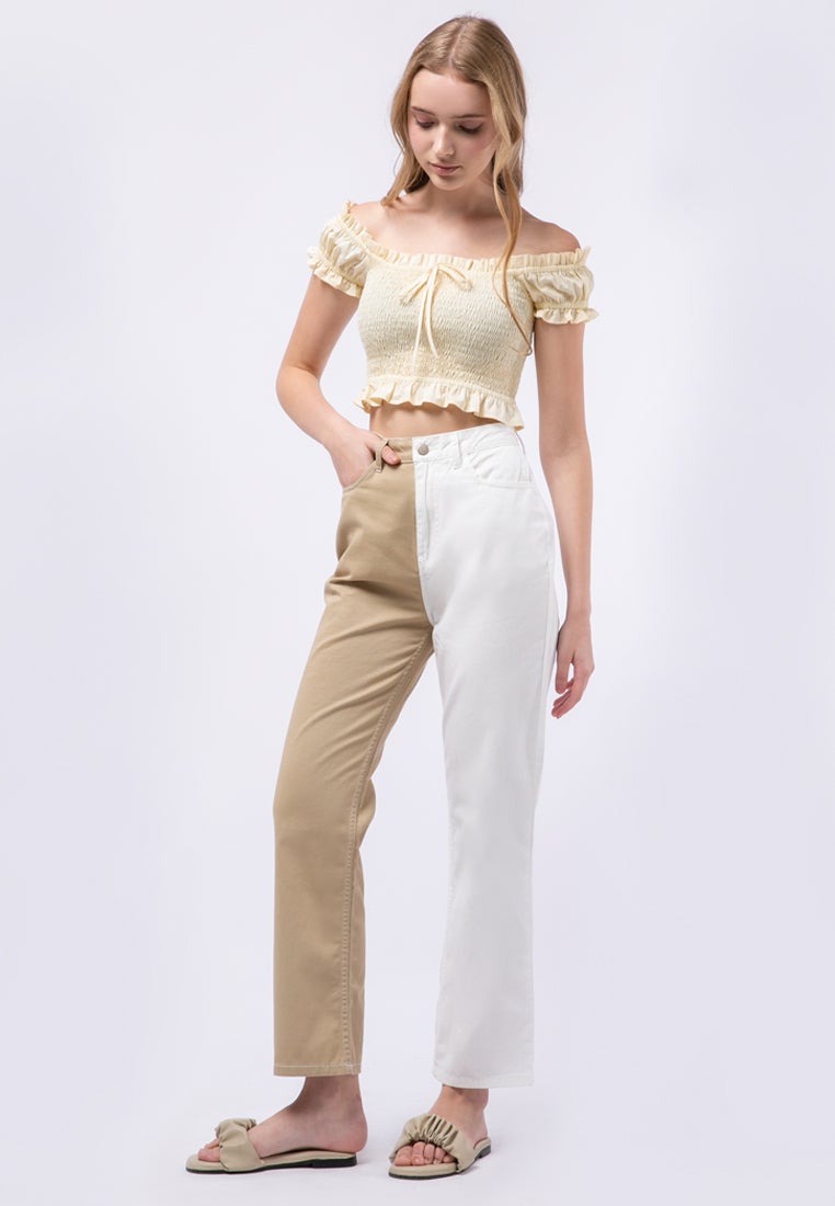 Colorblock Straight Denim Pants