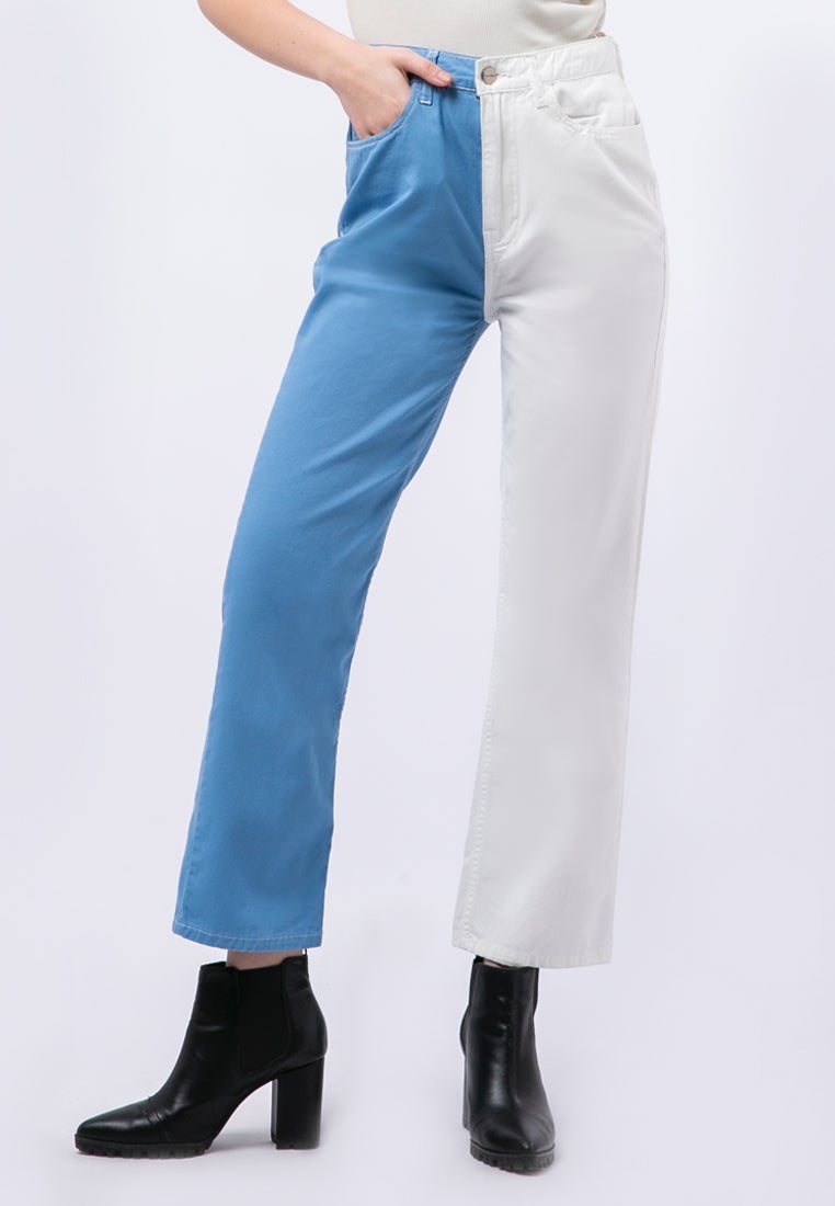 Colorblock Straight Denim Pants