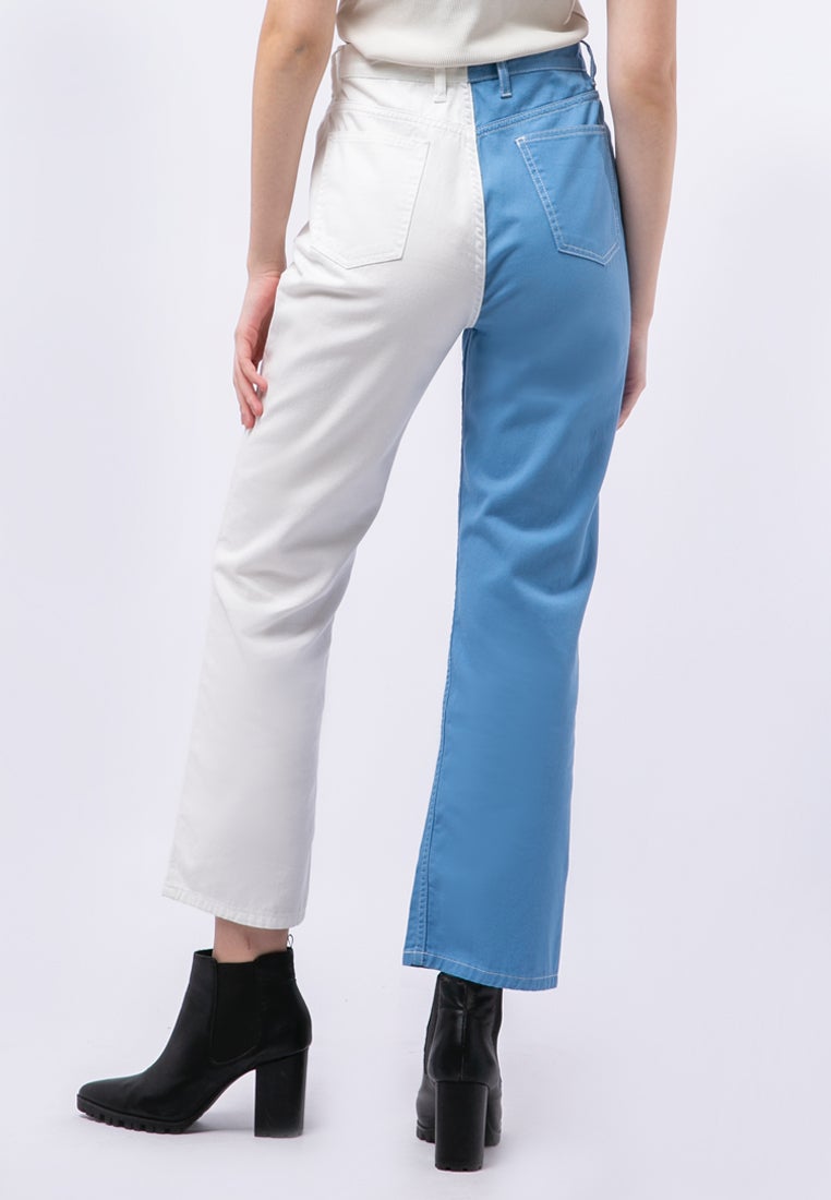 Colorblock Straight Denim Pants