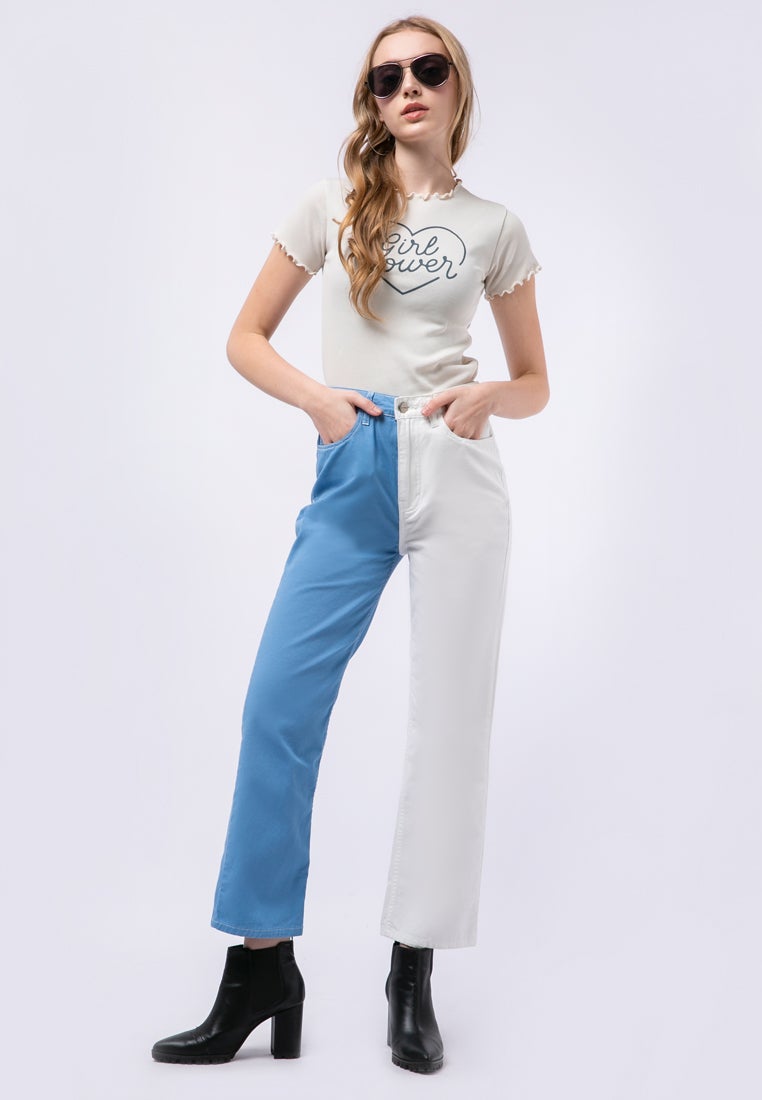 Colorblock Straight Denim Pants