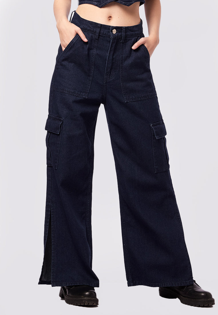 High Waist Cargo Denim Pants