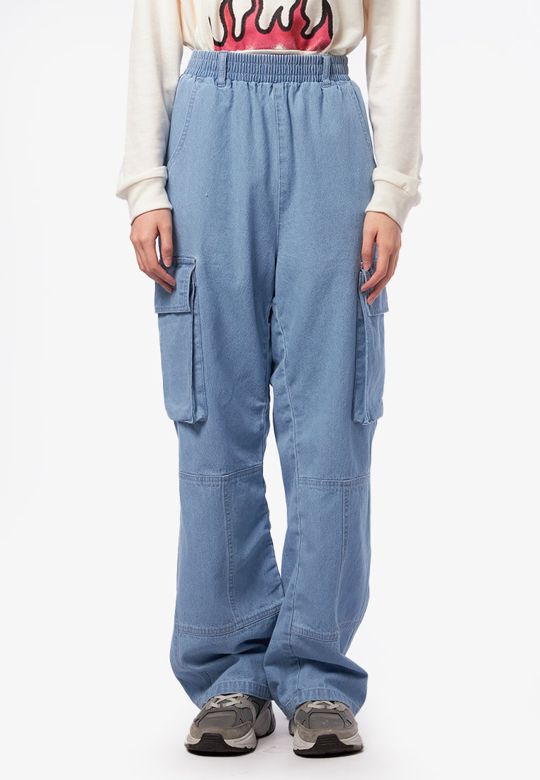 Wide Leg Cargo Denim Pants L.Blue