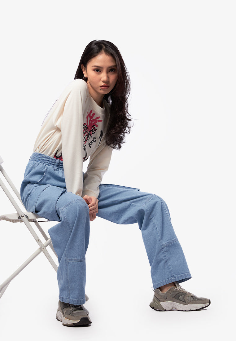 Wide Leg Cargo Denim Pants L.Blue