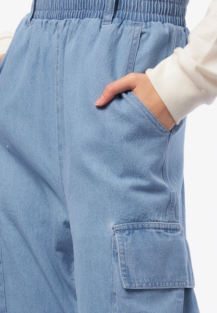Wide Leg Cargo Denim Pants L.Blue