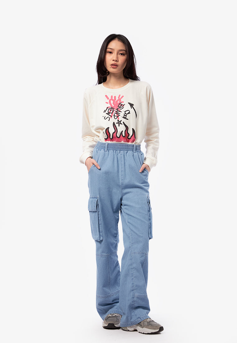 Wide Leg Cargo Denim Pants L.Blue