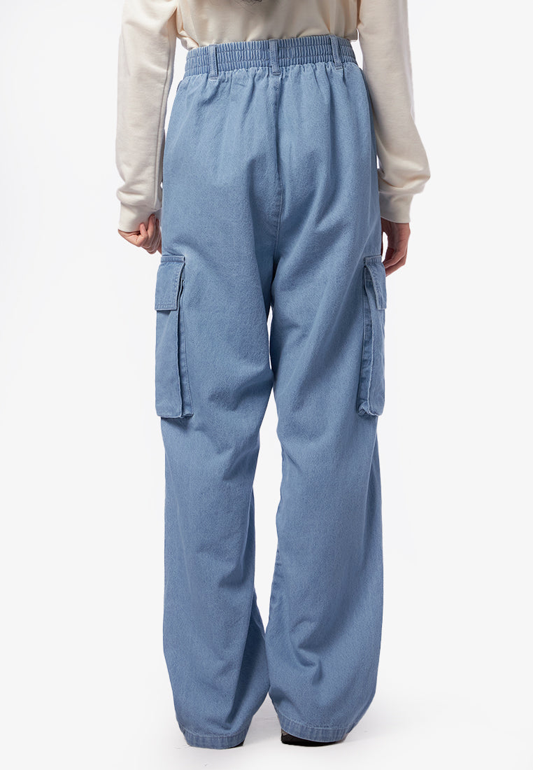 Wide Leg Cargo Denim Pants L.Blue