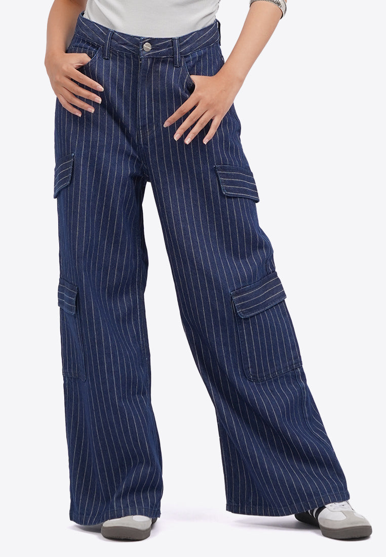 Printed Cargo Denim Pants