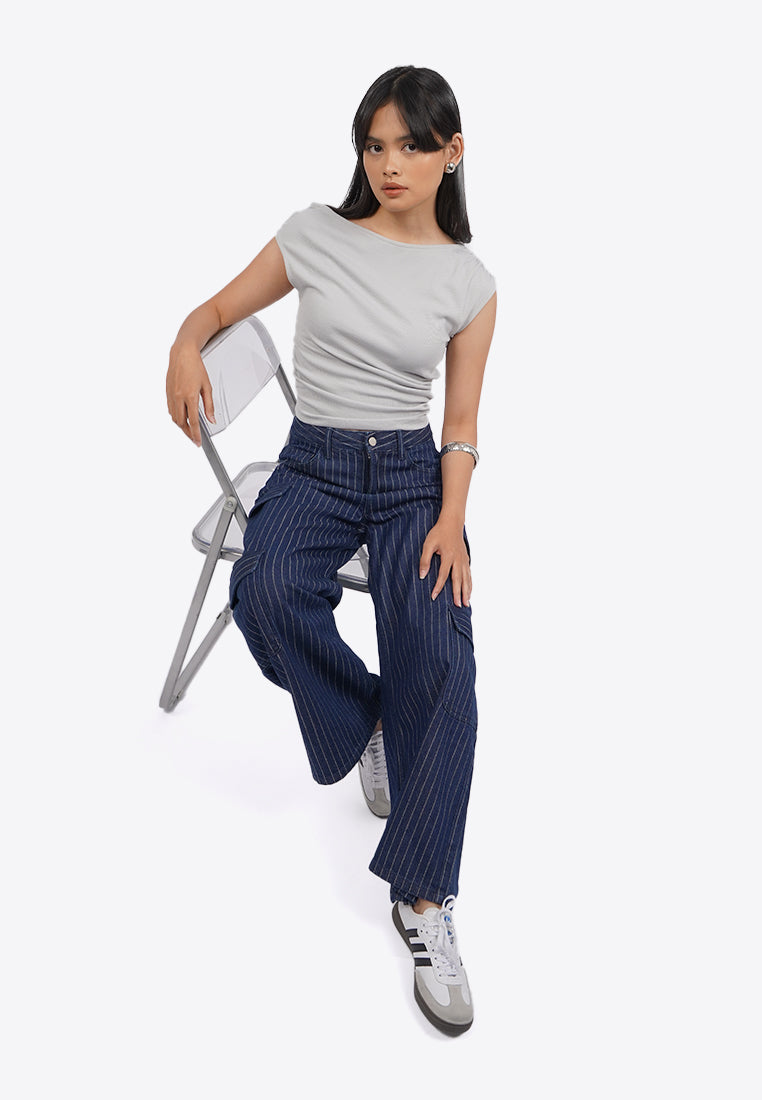 Printed Cargo Denim Pants