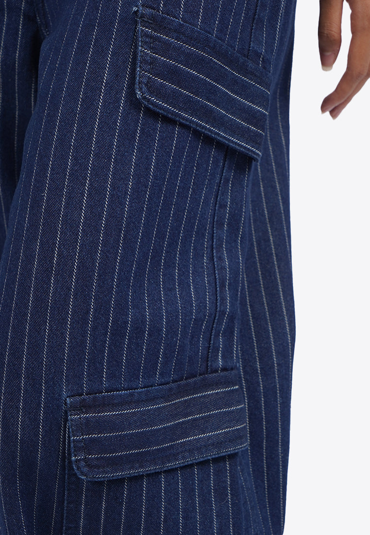Printed Cargo Denim Pants