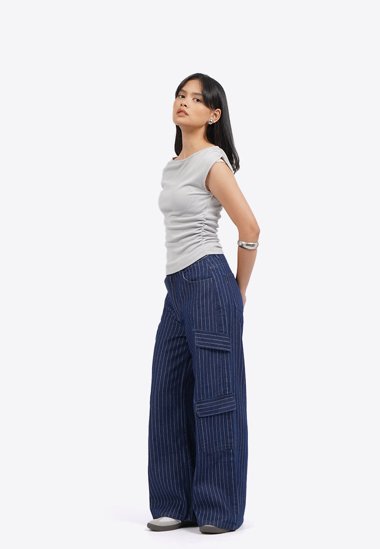 Printed Cargo Denim Pants