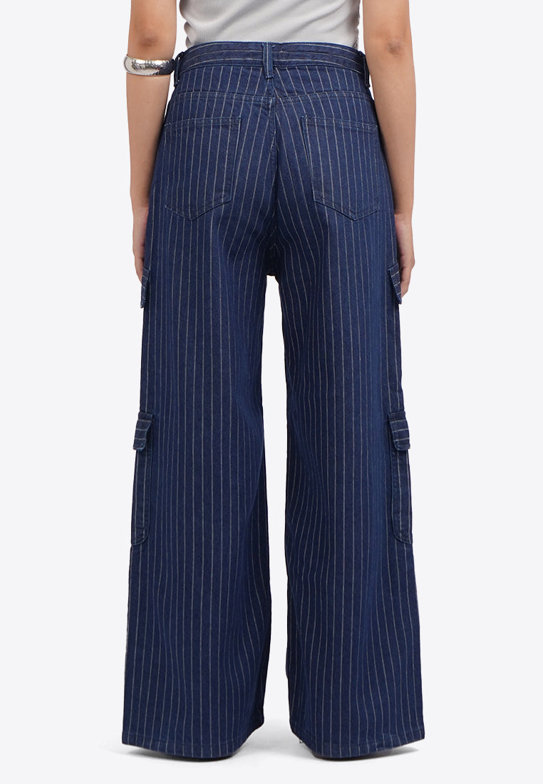 Printed Cargo Denim Pants