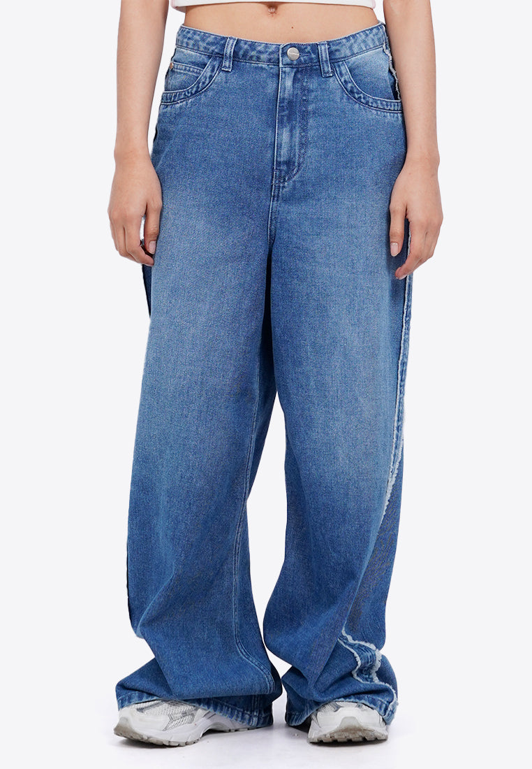 Denim Pants with Side Fringe Details