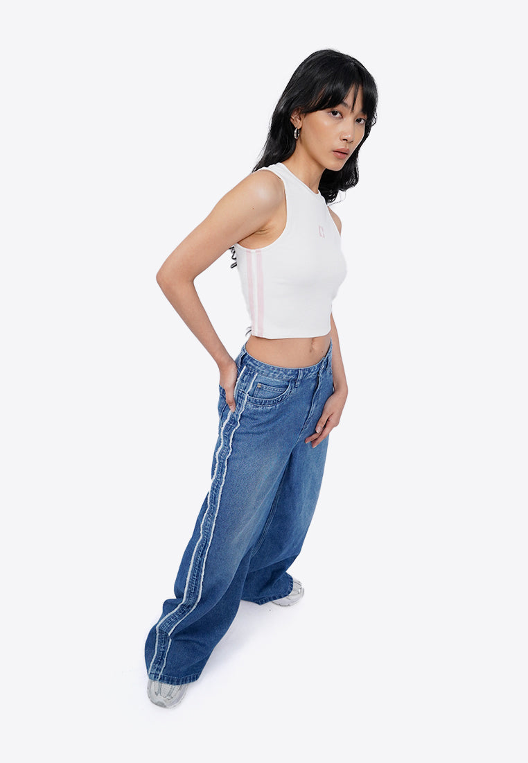 Denim Pants with Side Fringe Details