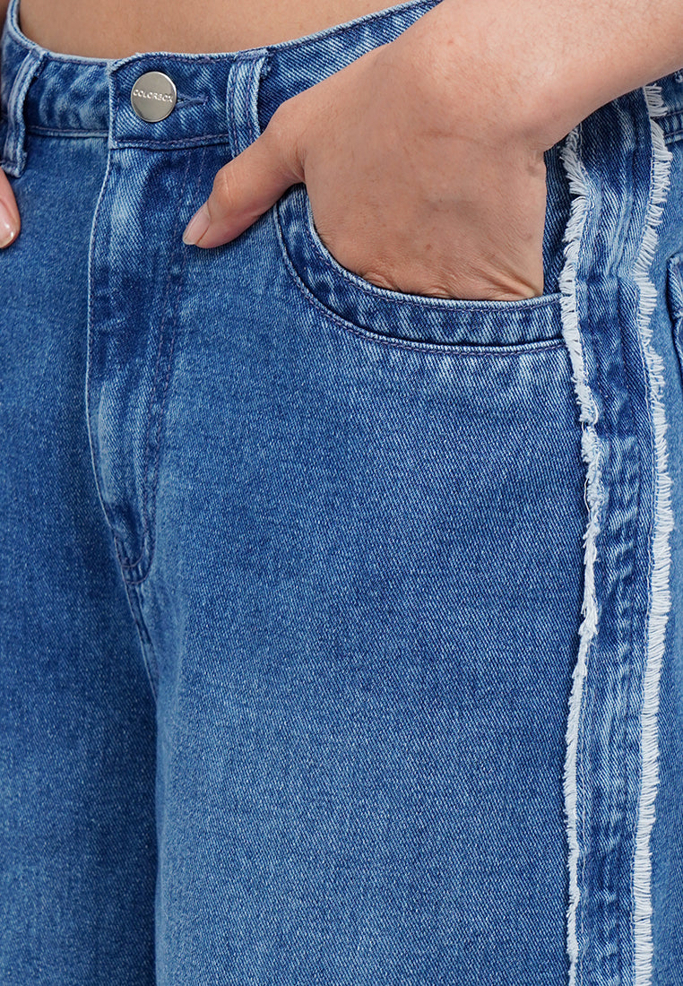 Denim Pants with Side Fringe Details