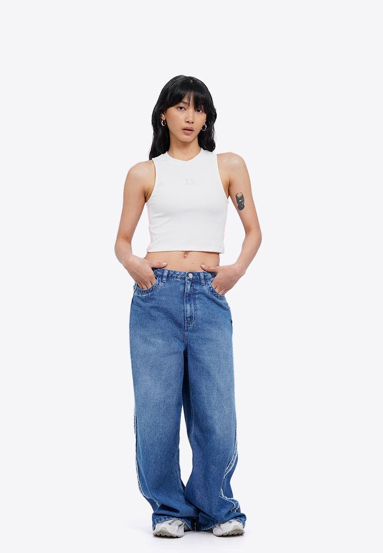 Denim Pants with Side Fringe Details