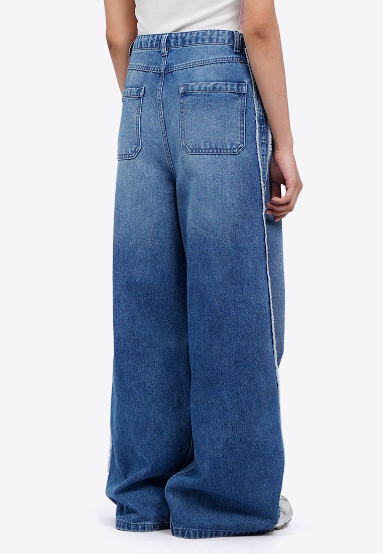 Denim Pants with Side Fringe Details
