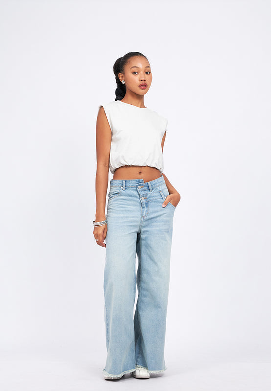 Crossover Waist Denim Pants