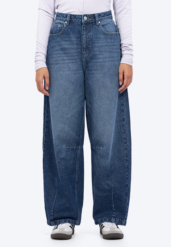 Two Tone Barrel Denim Pants