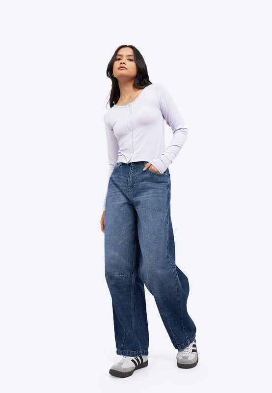 Two Tone Barrel Denim Pants