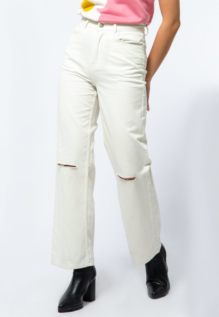 Ripped Wide Leg Denim Pants