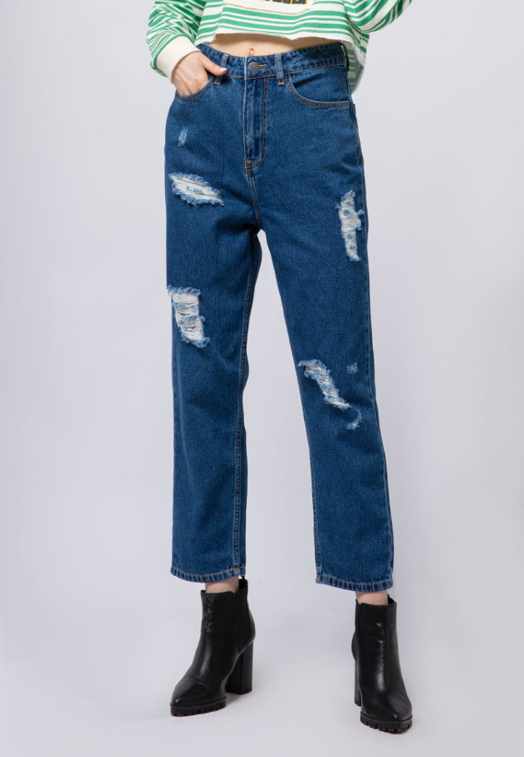 Ripped Straight Denim Pants