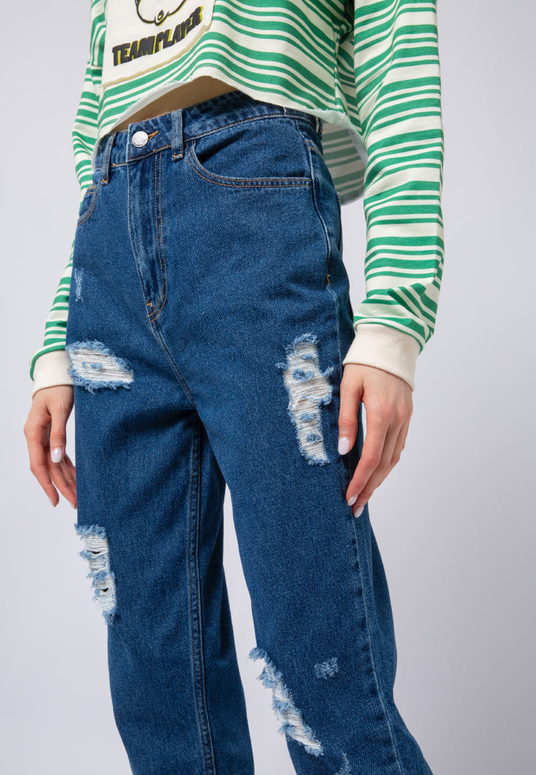 Ripped Straight Denim Pants