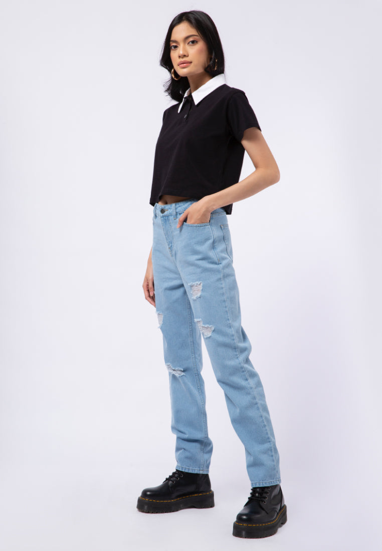 Mid Rise Slouchy Denim Pants