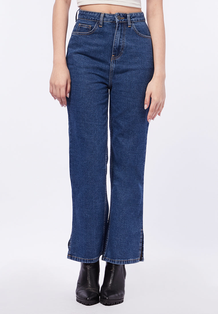 Straight Fit Jeans with Side Slit Details