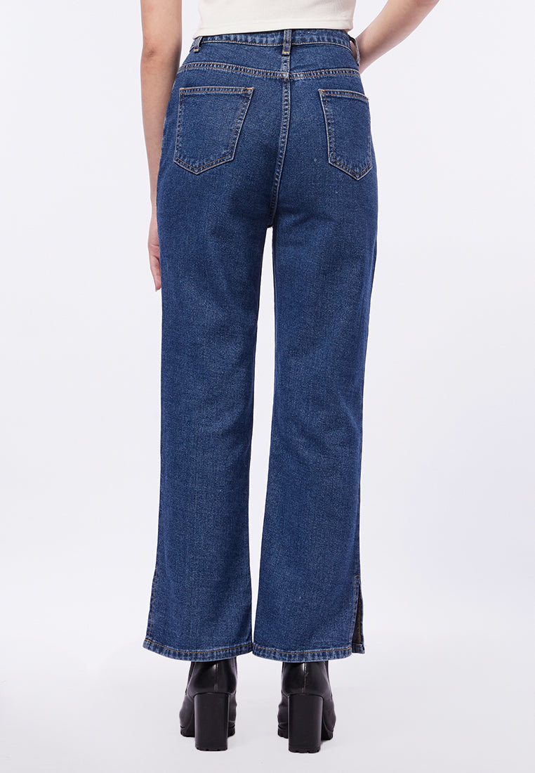 Straight Fit Jeans with Side Slit Details