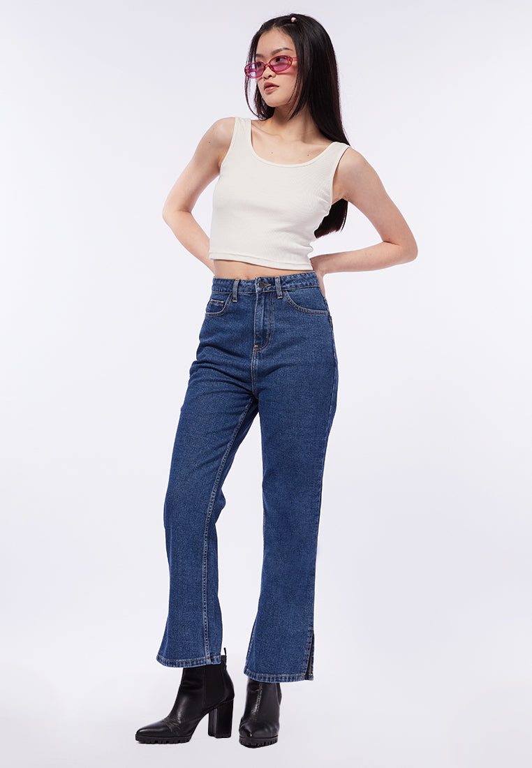 Straight Fit Jeans with Side Slit Details