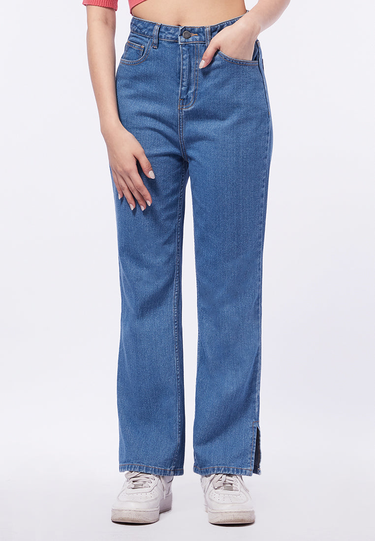 Straight Fit Jeans with Side Slit Details